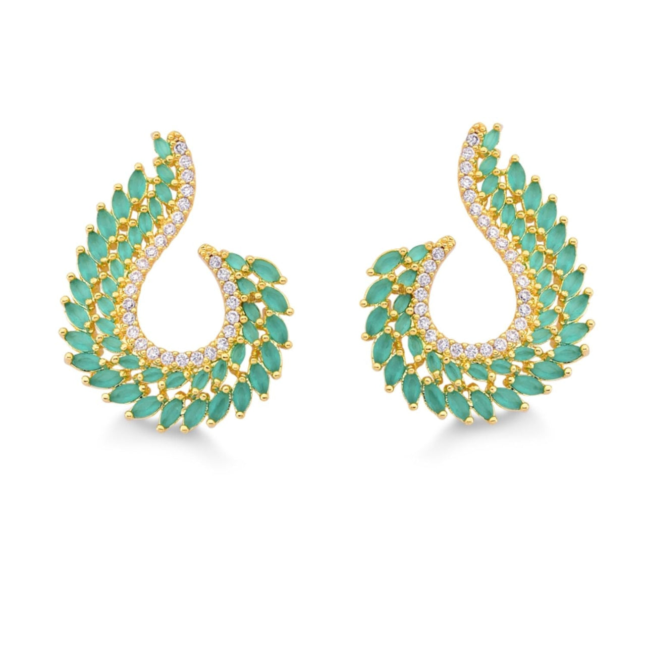 BRINCO LUXUOSO DE PEDRAS VERDES FOLHEADO A OURO 18K