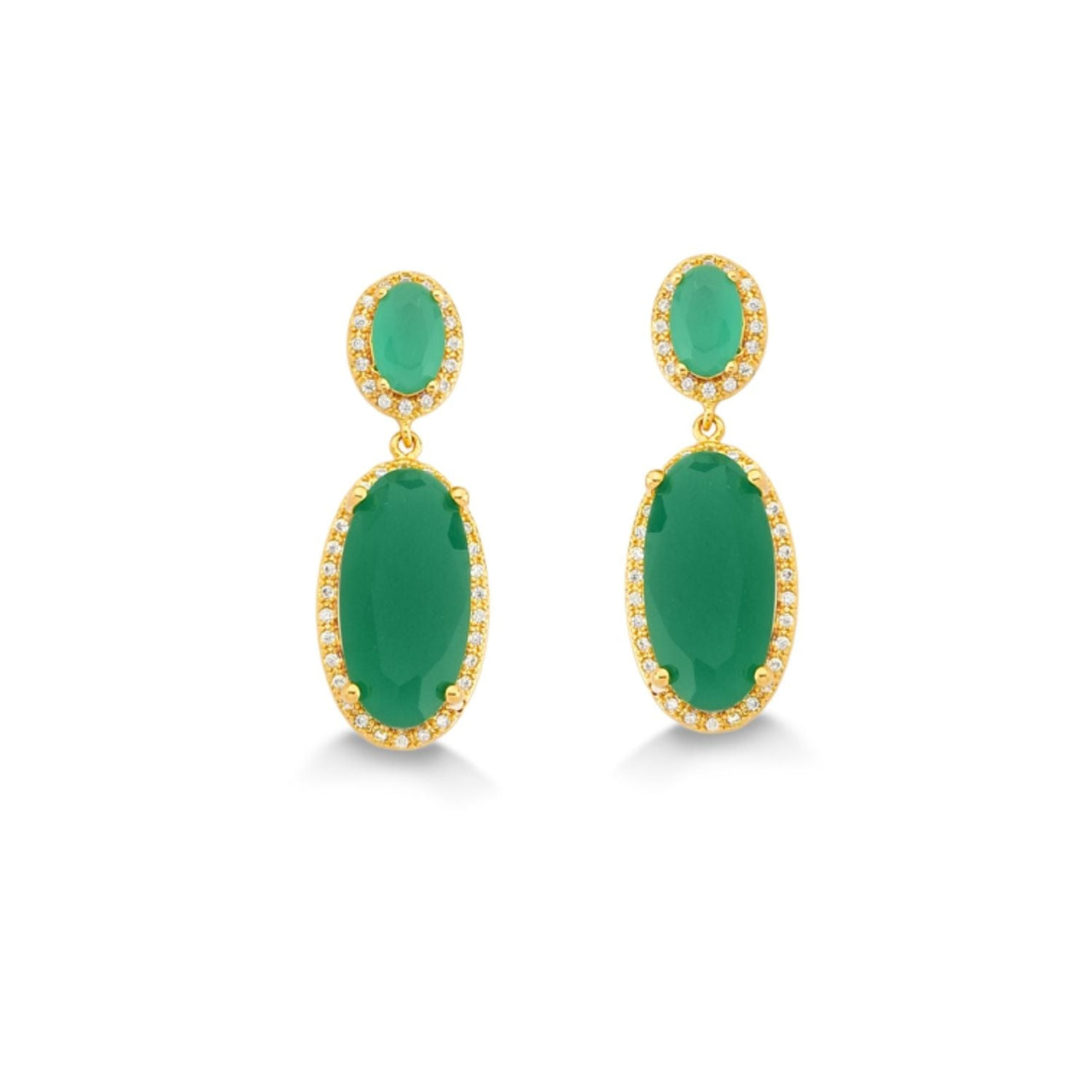 BRINCO PEDRA OVAL VERDE FOLHEADO A OURO 18K