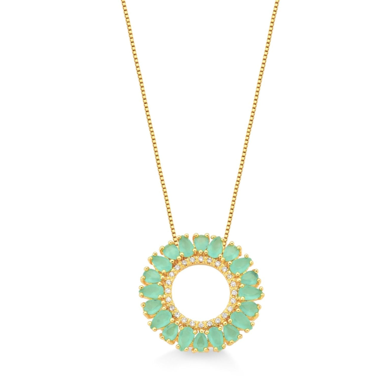 COLAR CIRCULO DE ZIRCONIAS VERDES FOLHEADO A OURO 18K
