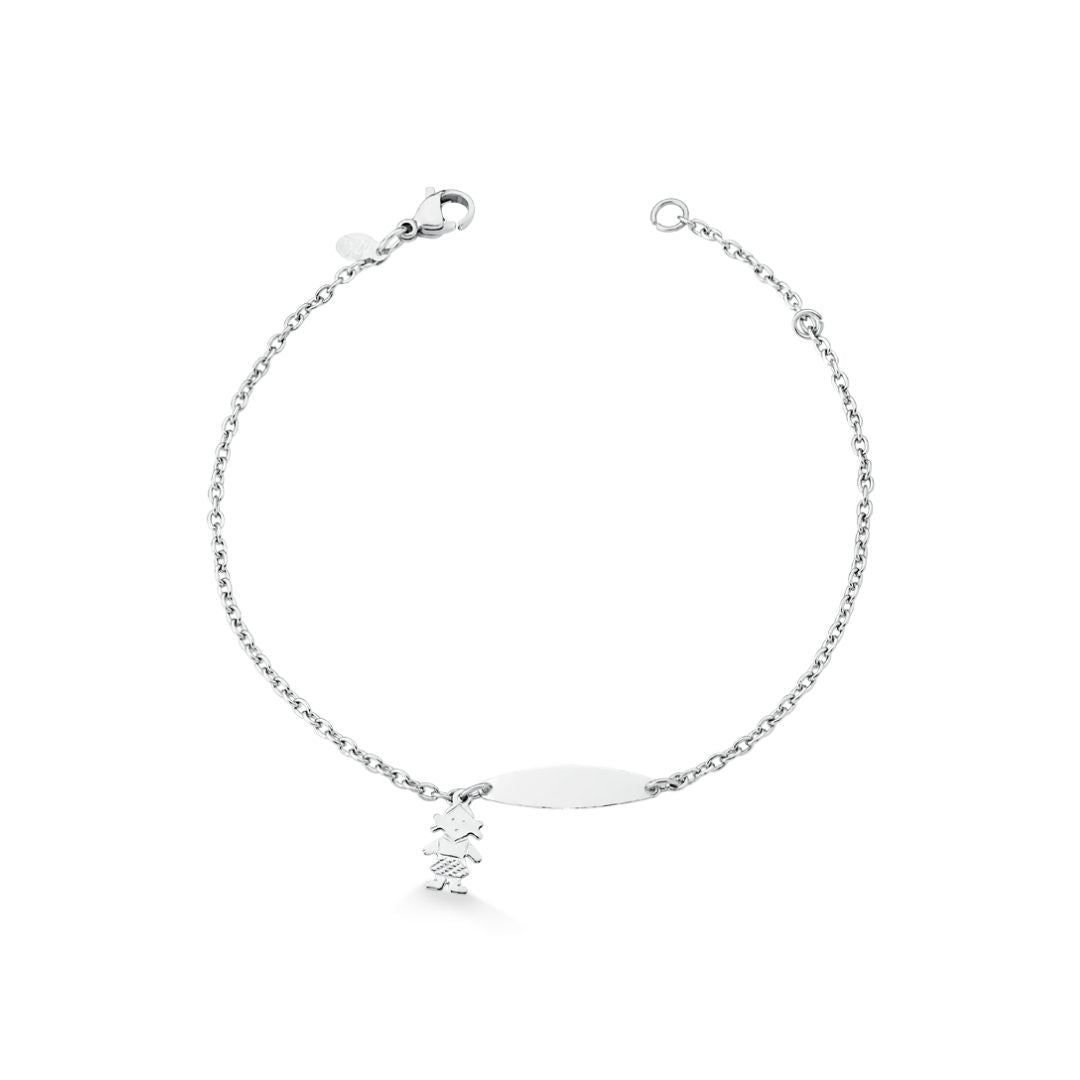 PULSEIRA PLAQUINA E MENINA EM AÇO INOX