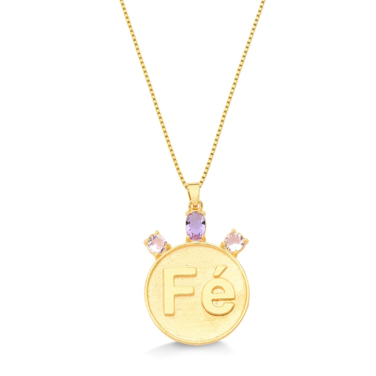 COLAR MEDALHA "FÉ" FOLHEADO A OURO 18K