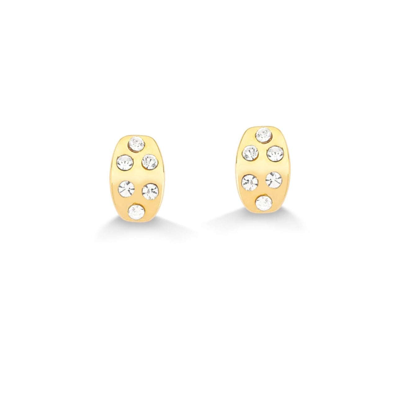 BRINCO MINI BASE OVAL COM STRASS FOLHEADO A OURO 18K