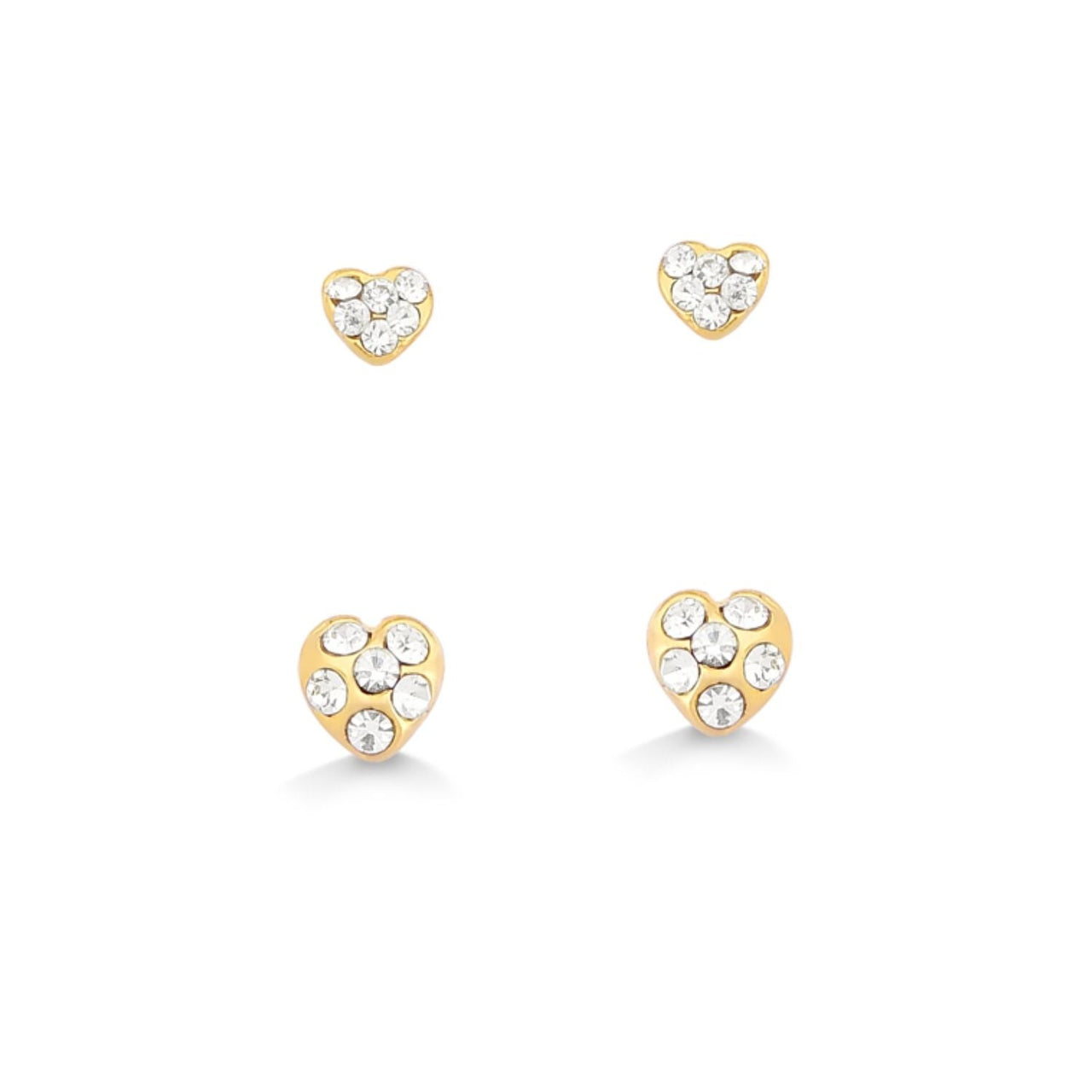 DUPLA BRINCO MINI CORAÇÃO COM STRASS  FOLHEADO A OURO 18K