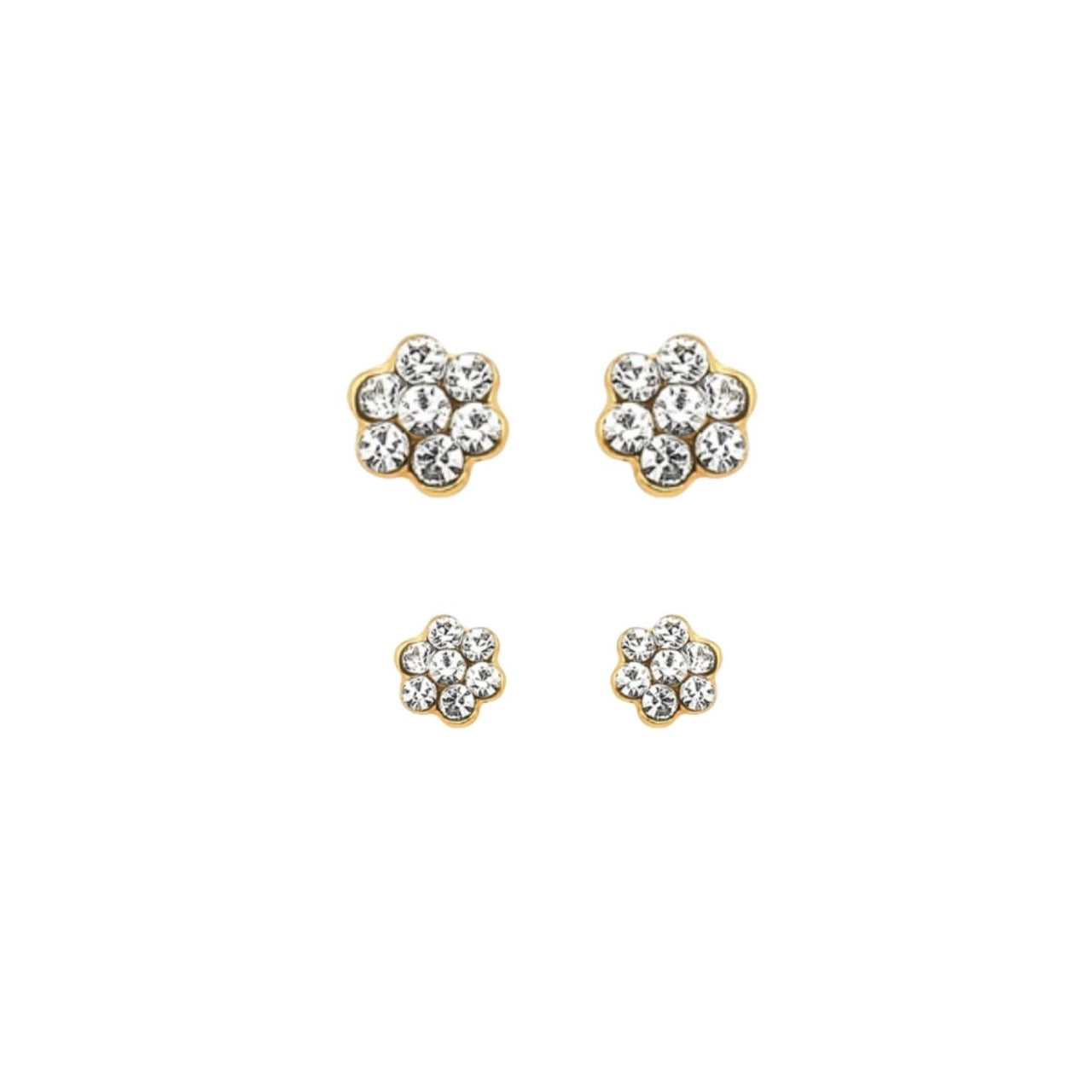 DUPLA DE BRINCOS DE FLORES CRISTAIS FOLHEADO A OURO 18K