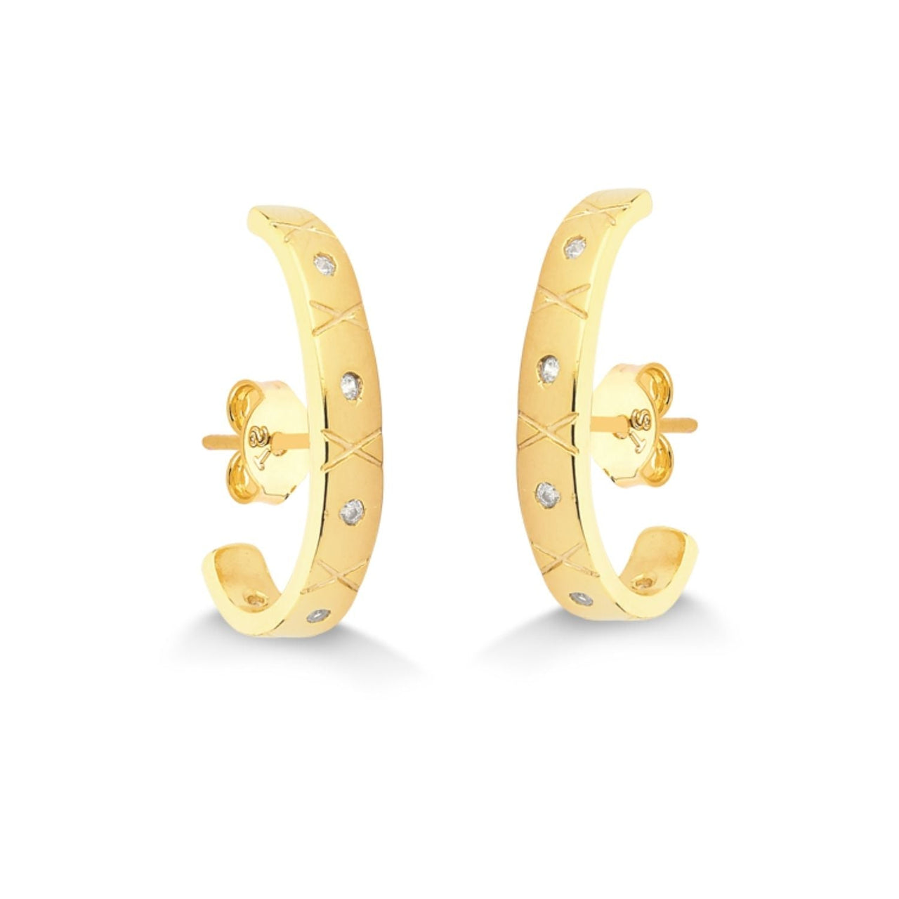 MIX DE BRINCO E PIERCING COM DETALHES EM X E ZIRCONIAS FOLHEADO A OURO 18K