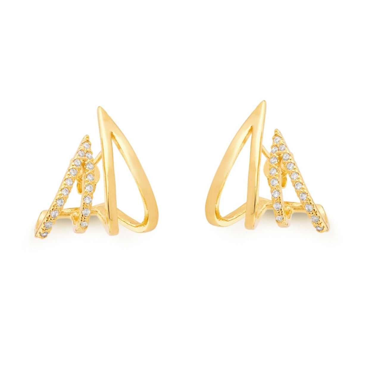 MIX DE BRINCO EAR HOOK CRAVEJADO E PIERCING DUPLO FOLHEADO A OURO 18K