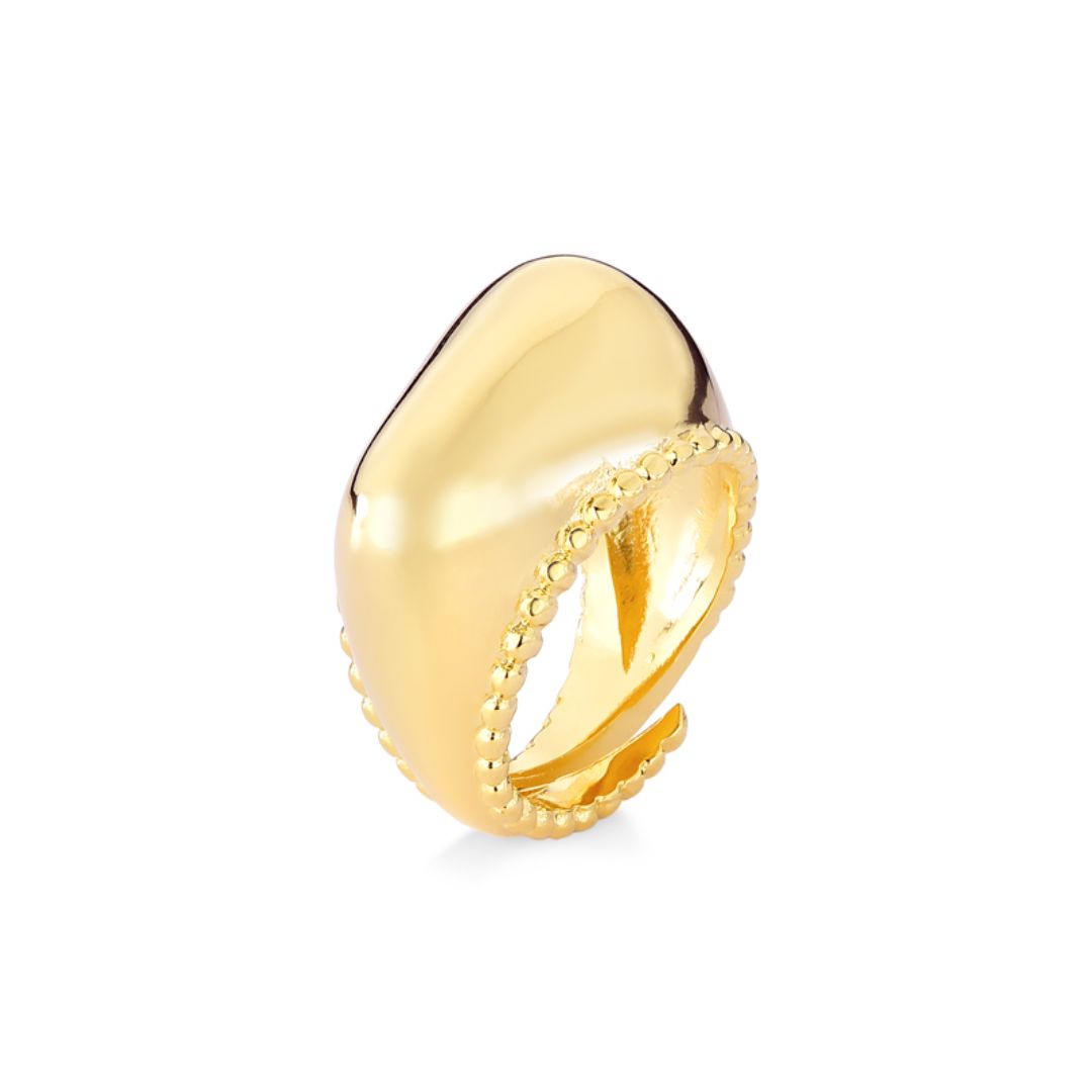 ANEL QUADRADO AJUSTAVEL FOLHEADO A OURO 18K