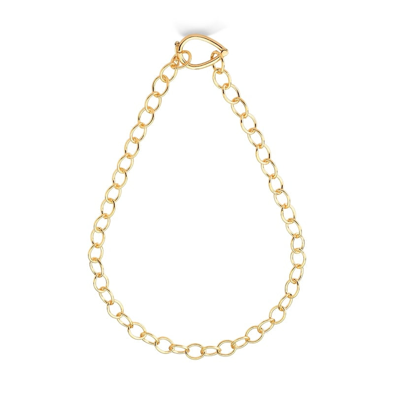 COLAR SEM PINGENTE COM ELOS FINOS E FECHO DE GOTA FOLHEADO A OURO 18K