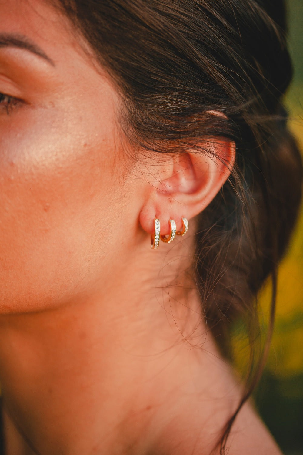 TRIO DE BRINCO DE ARGOLA COM ZIRCONIA FOLHEADO A OURO 18K