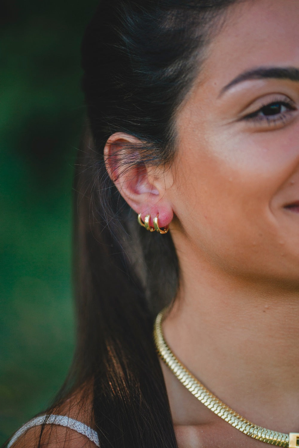 TRIO DE BRINCO DE ARGOLA LISA ARREDONDADA FOLHEADO A OURO 18K
