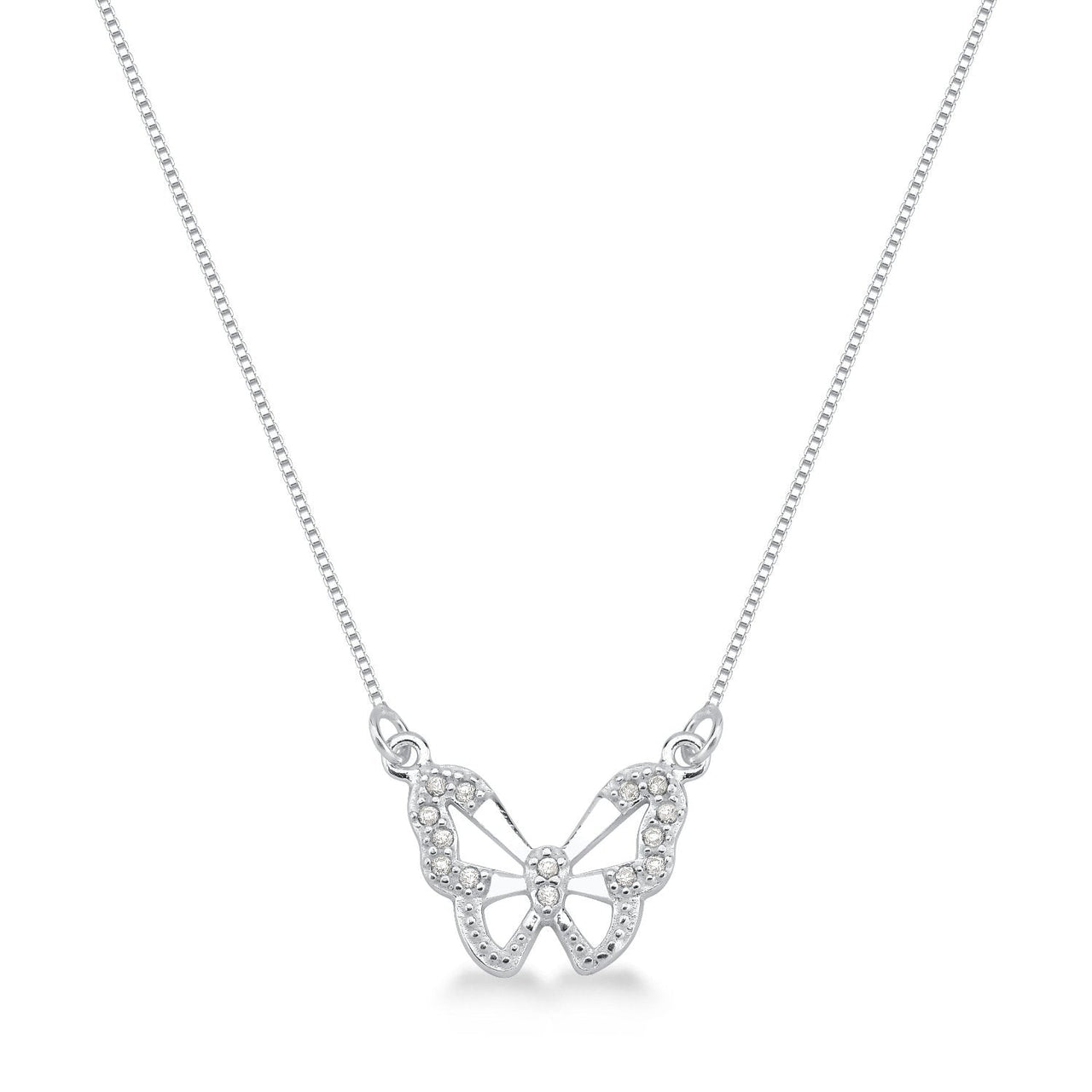 COLAR DE PRATA COM PINGENTE DE BORBOLETA CRAVEJADO DE ZIRCONIAS