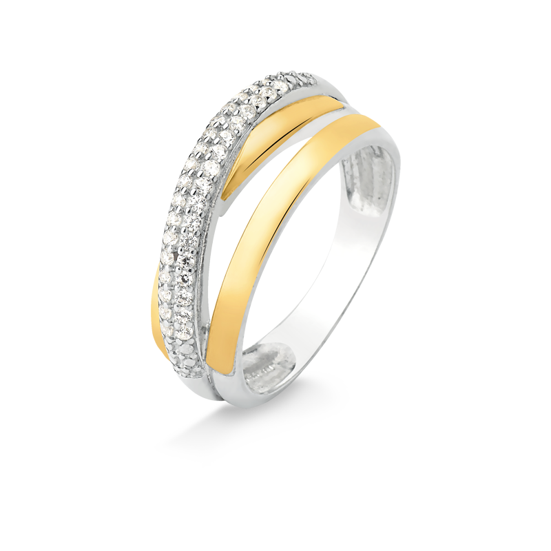 ANEL DE PRATA COM FILETE DUPLO DE OURO 12K