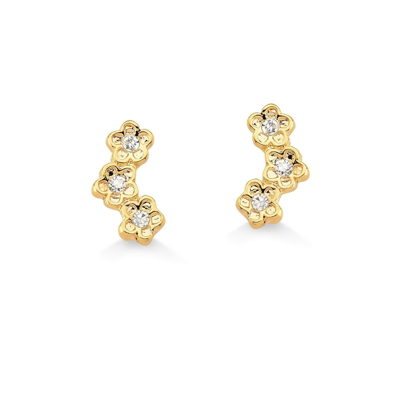 BRINCO MINI TRES FLORES FOLHEADO A OURO 18K
