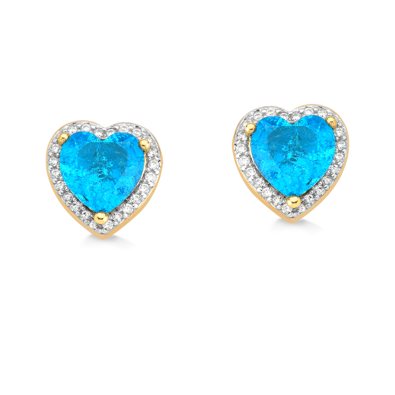 BRINCO CORAÇÃO PEDRA FUSION AZUL CRAVEJADO DE ZIRCONIAS FOLHEADO A OURO 18K