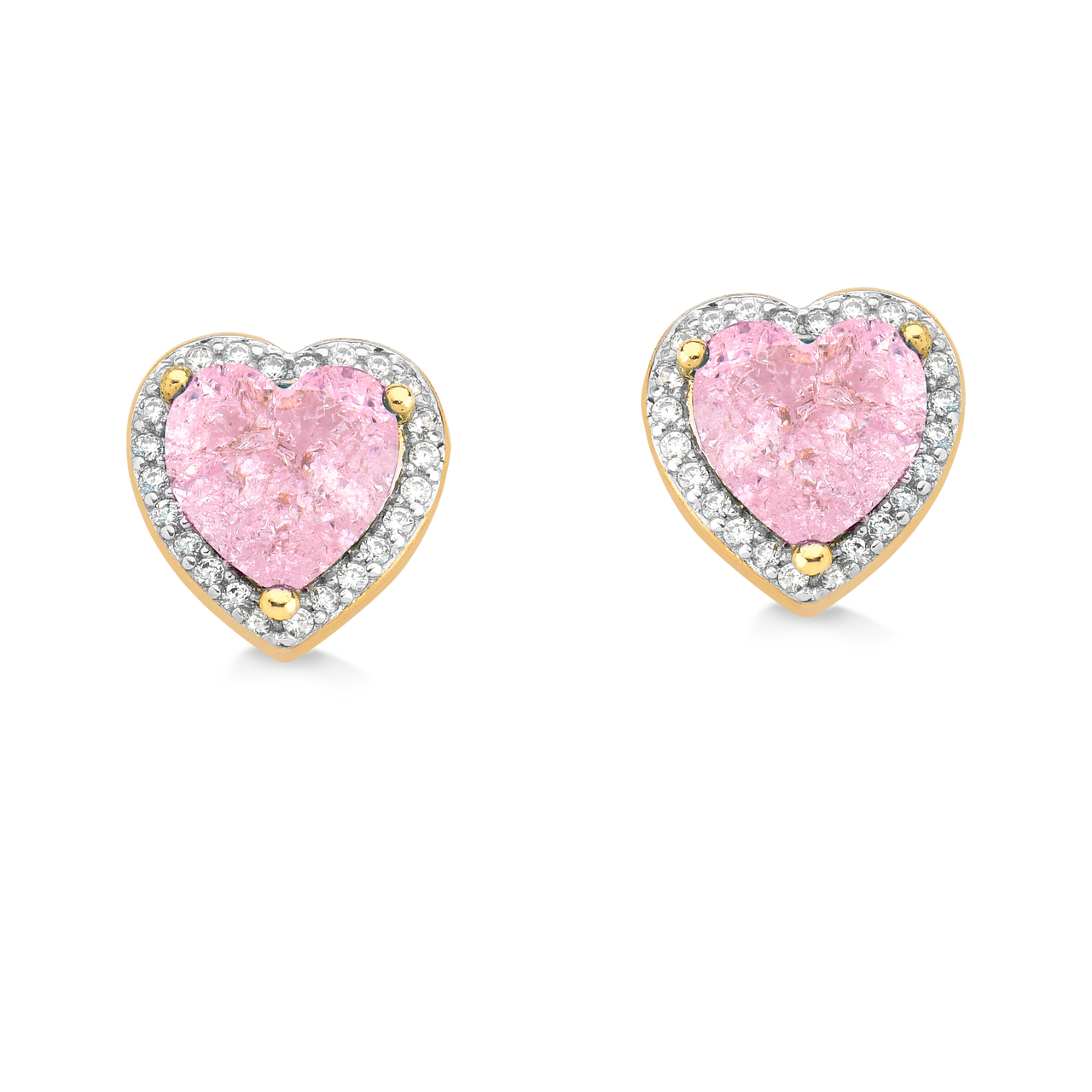 BRINCO CORAÇÃO PEDRA FUSION ROSA CRAVEJADO DE ZIRCONIAS FOLHEADO A OURO 18K