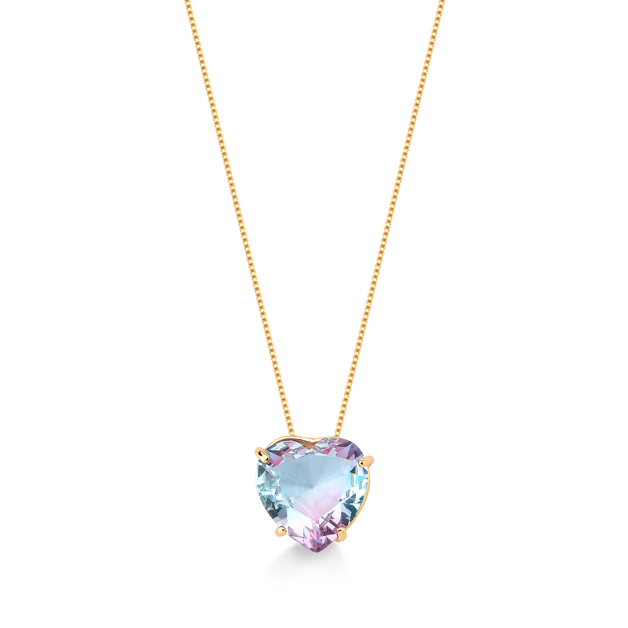 COLAR PEDRA CORAÇÃO MULTICOLOR FOLHEADO A OURO 18K