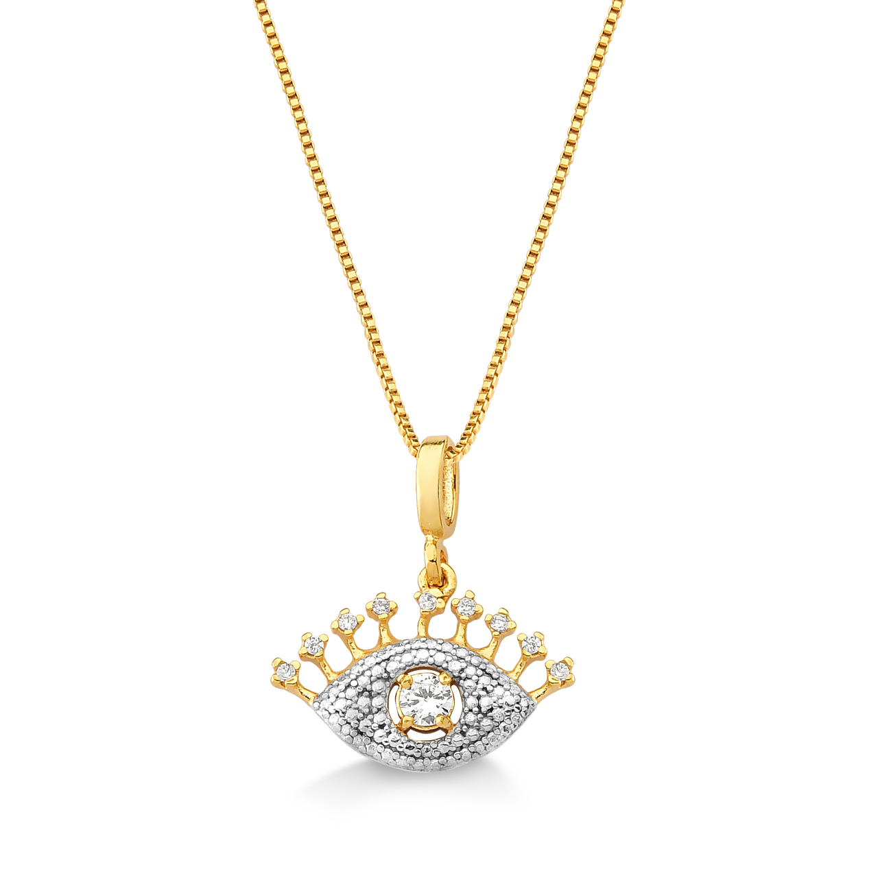 COLAR OLHO COM CILIOS E ZIRCONIAS FOLHEADO A OURO 18K