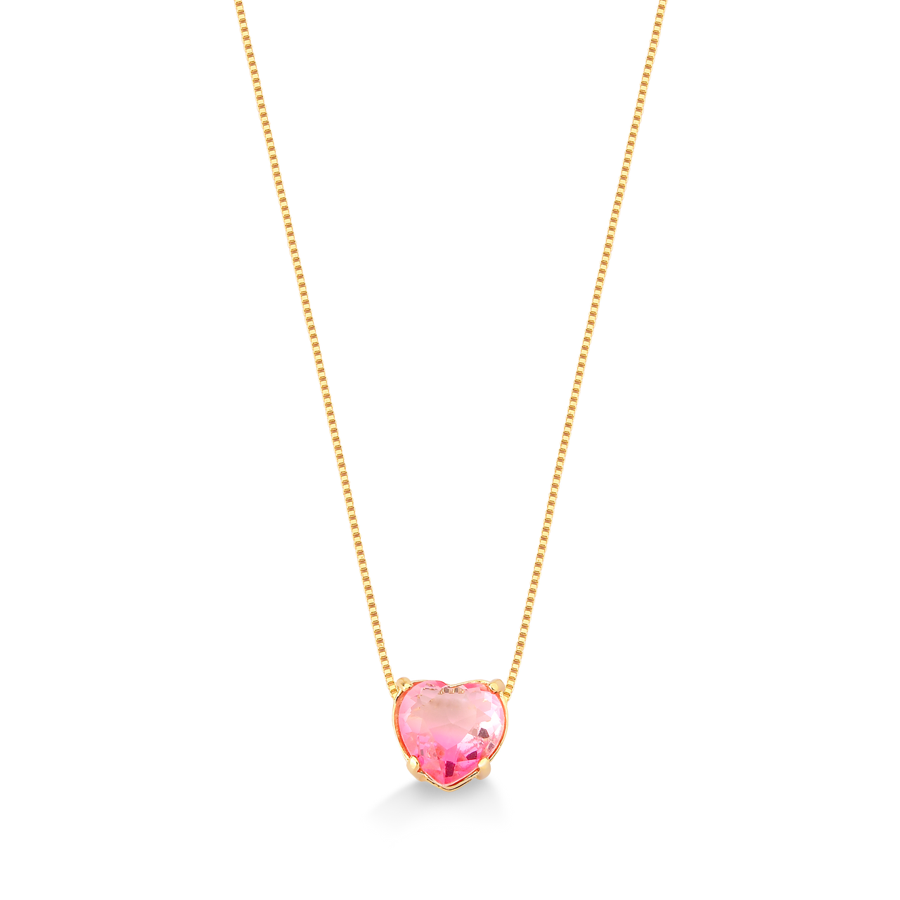 COLAR PEDRA CORAÇÃO VERMELHO FOLHEADO A OURO 18K