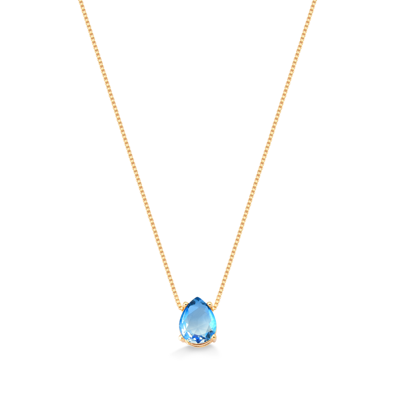 COLAR PEDRA GOTA AZUL FOLHEADO A OURO 18K