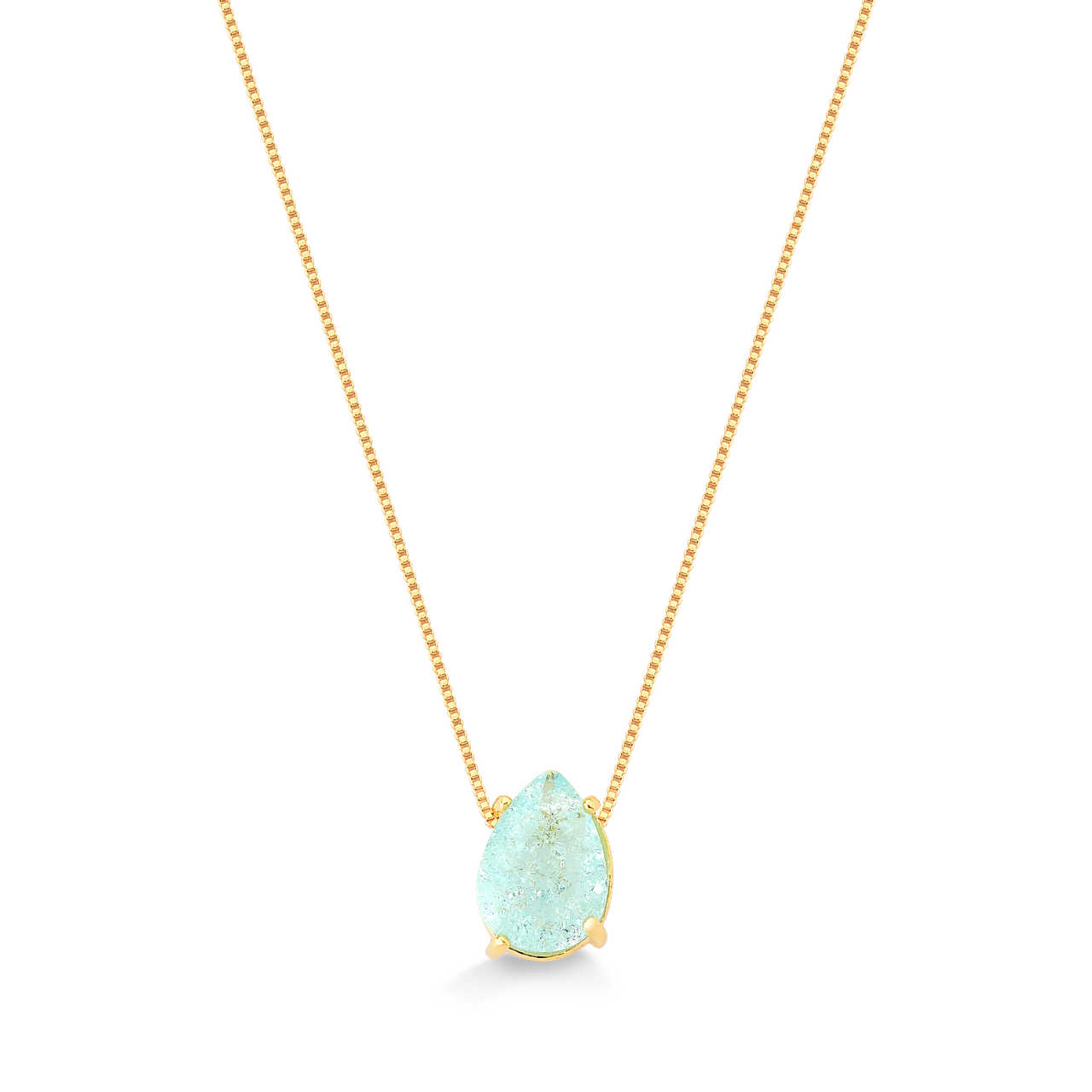 COLAR GOTA FUSION AZUL CLARO PEQUENA FOLHEADO A OURO 18K