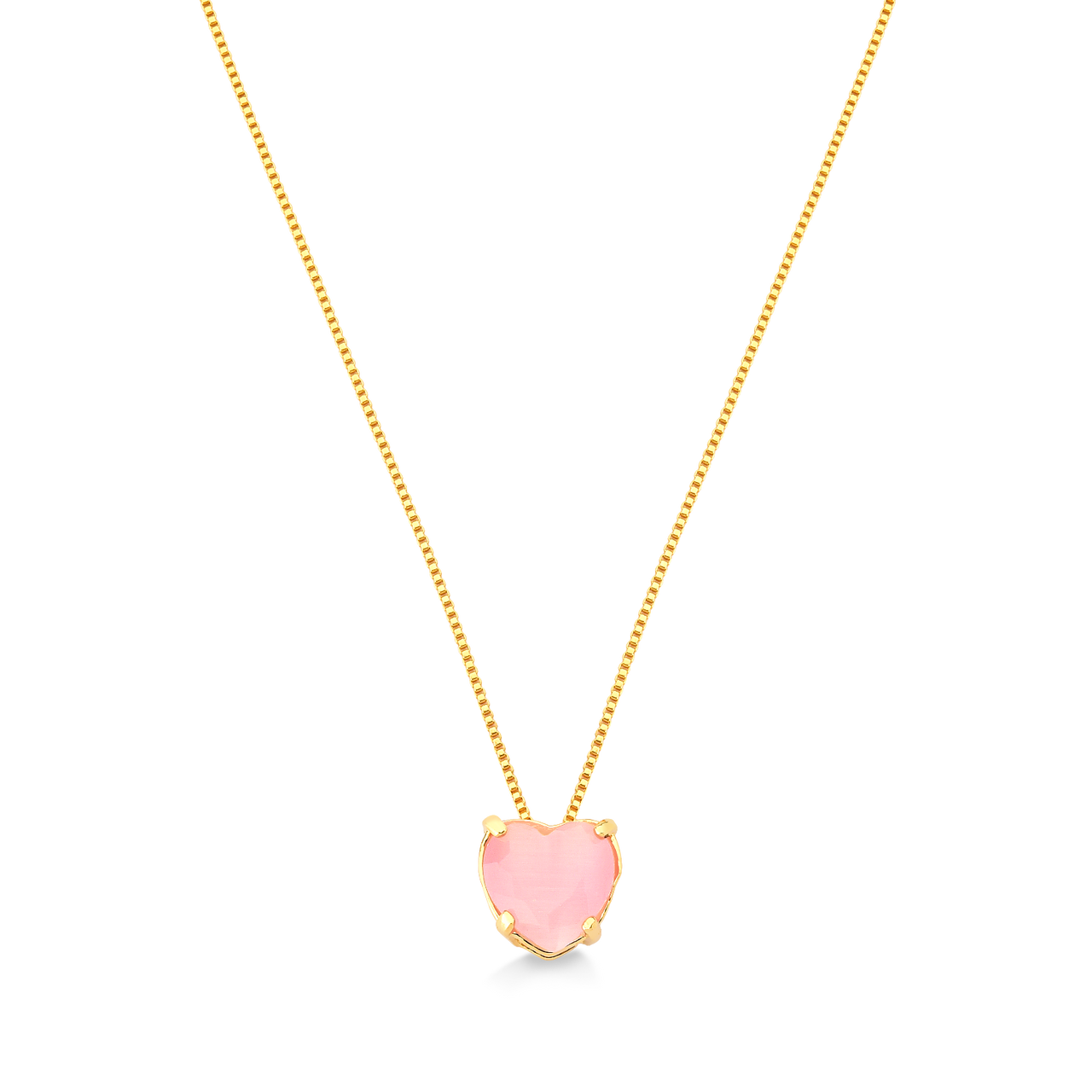 COLAR CORAÇÃO PEDRA ACETINADA ROSA FOLHEADO A OURO 18K