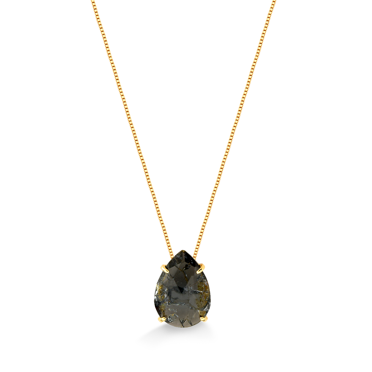 COLAR GOTA NEGRA FOLHEADO A OURO 18K