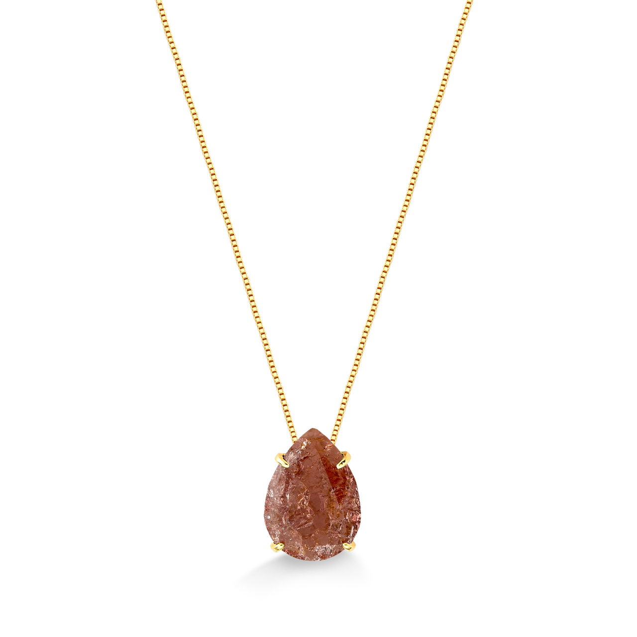 COLAR GOTA PEDRA MARROM FOLHEADO A OURO 18K