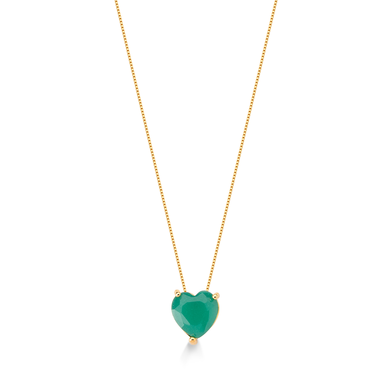 COLAR PEDRA CORAÇÃO VERDE FOLHEADO A OURO 18K