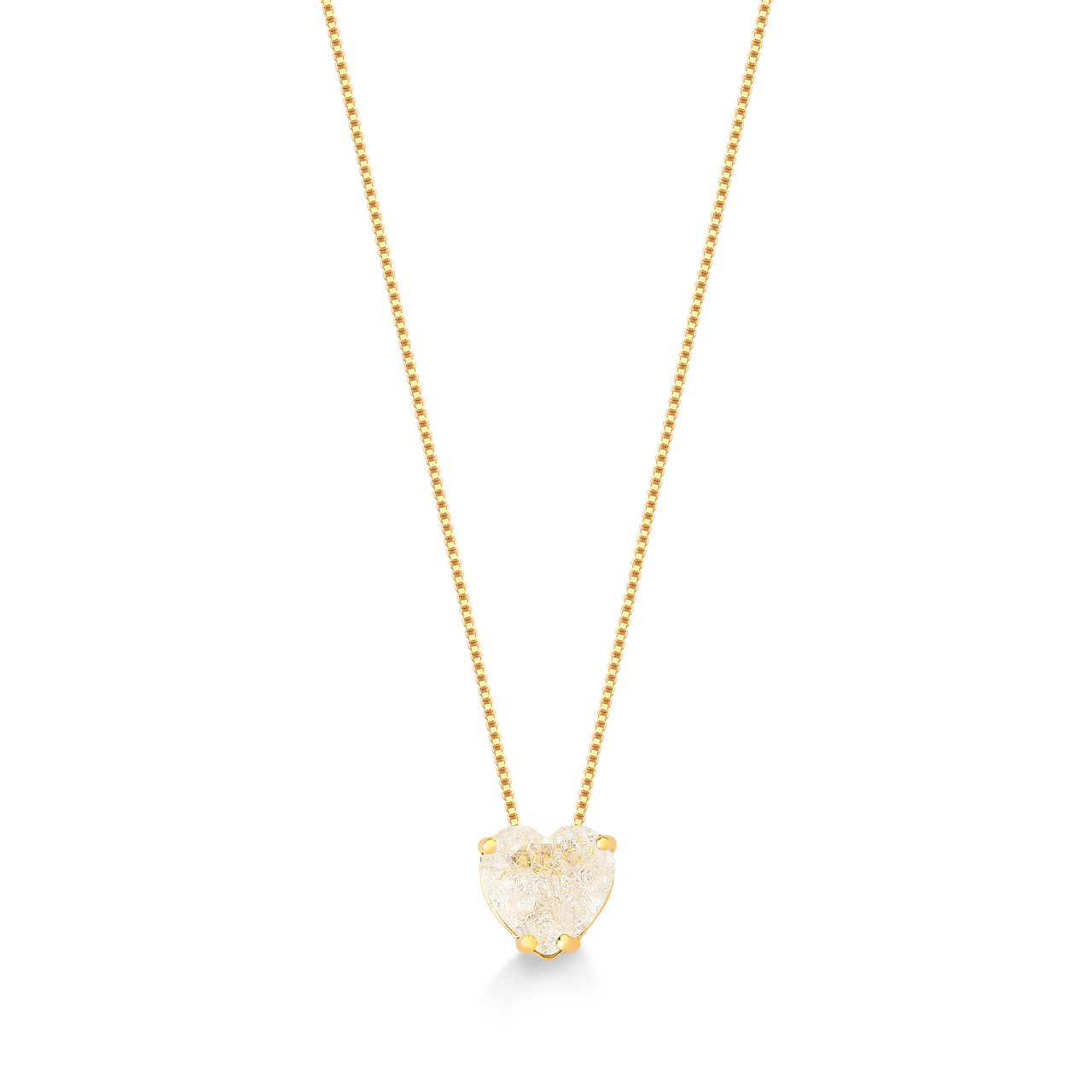 COLAR PEDRA CORAÇÃO CRISTAL FOLHEADO A OURO 18K