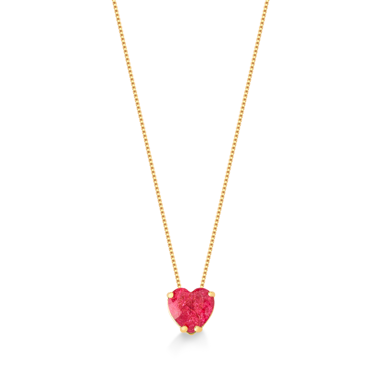 COLAR PEDRA CORAÇÃO VERMELHO FOLHEADO A OURO 18K