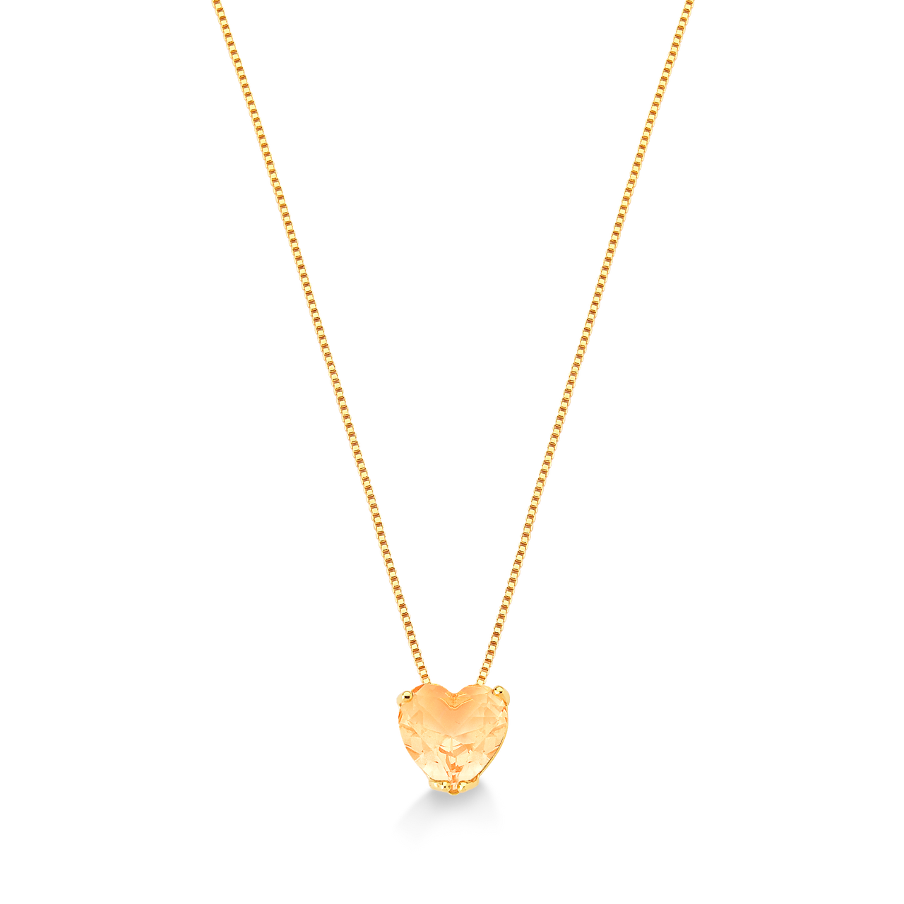 COLAR PEDRA CORAÇÃO CITRINO FOLHEADO A OURO 18K