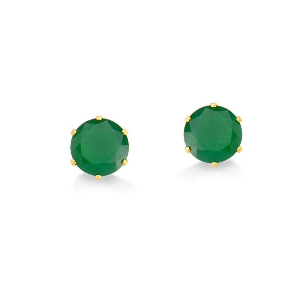 BRINCO PEDRA REDONDA VERDE FOLHEADO A OURO 18K