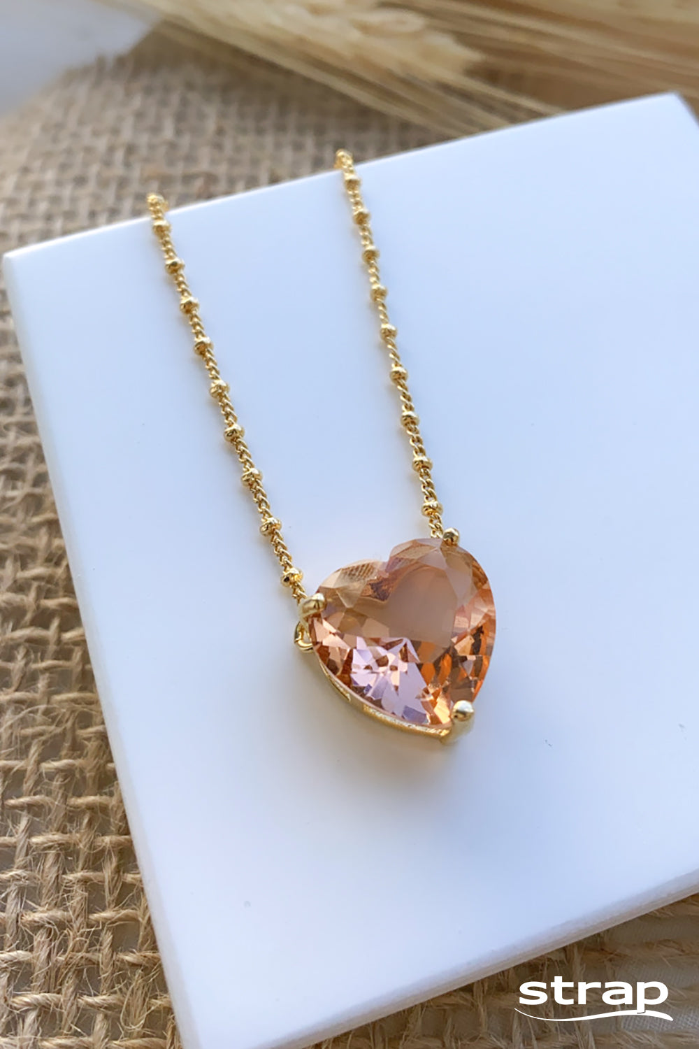 COLAR PEDRA CORAÇÃO CITRINO FOLHEADO A OURO 18K