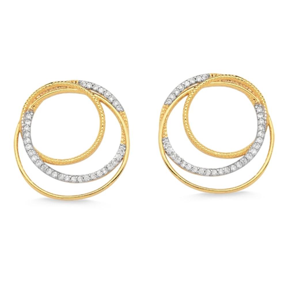 BRINCO DE CÍRCULOS SOBREPOSTOS CRAVEJADO DE ZIRCÔNIAS FOLHEADO A OURO 18K