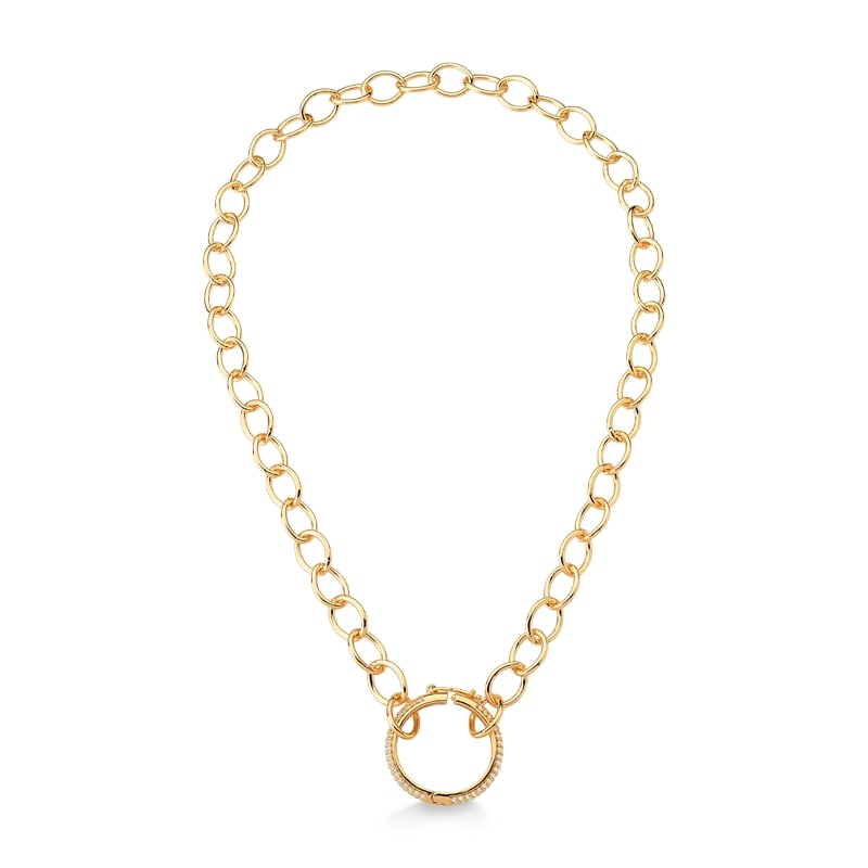 COLAR DE ELOS FINOS COM FECHO REDONDO GRANDE CRAVEJADO DE ZIRCÔNIAS FOLHEADO A OURO 18K
