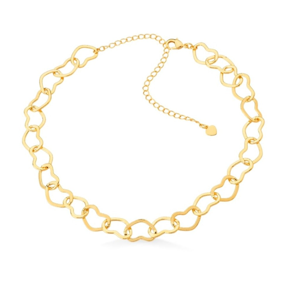 COLAR CHOKER DE CORAÇÕES VAZADOS GRANDES FOLHEADO A OURO 18K