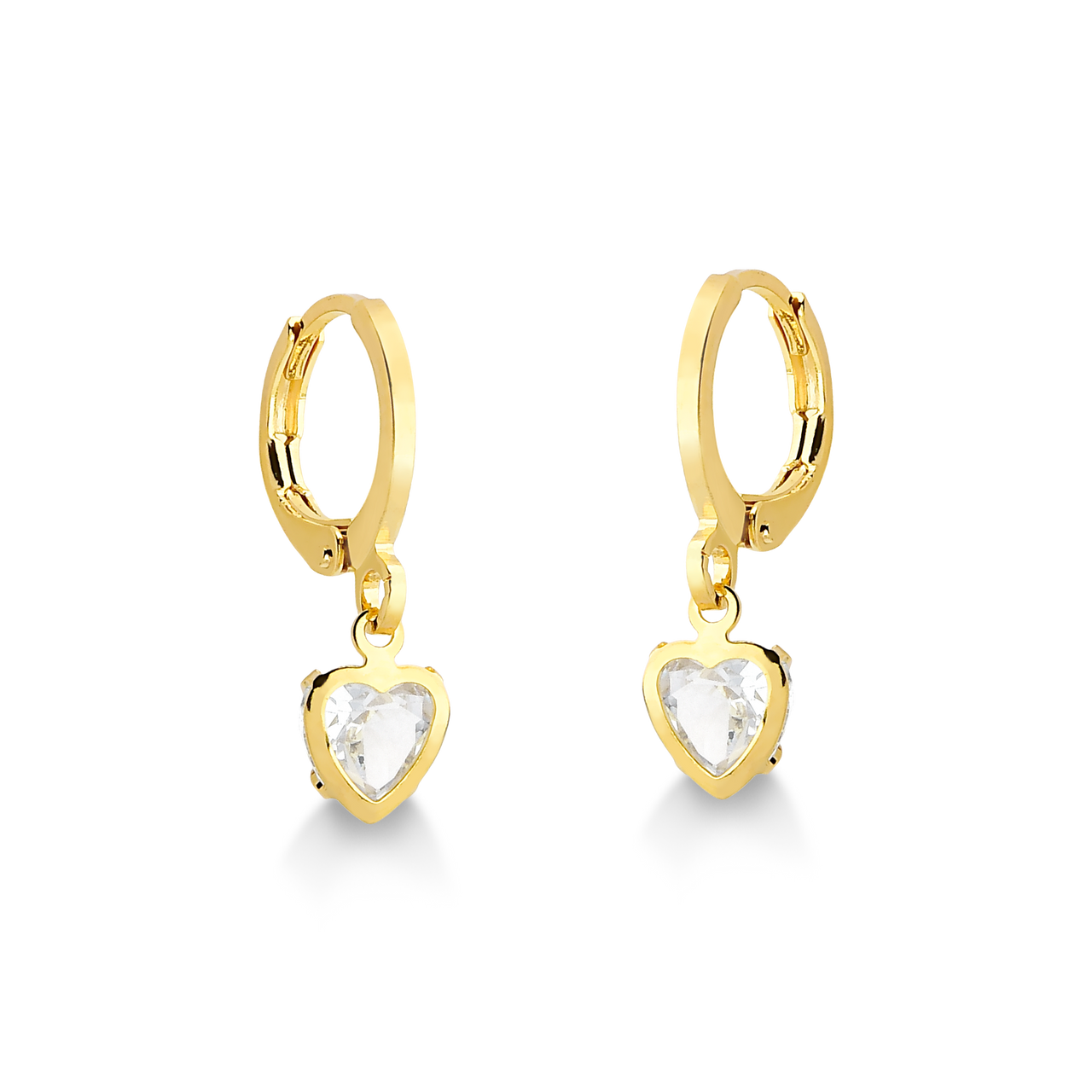 BRINCO DE ARGOLA COM ZIRCONIA DE CORAÇÃO MEDIO FOLHEADO A OURO 18K