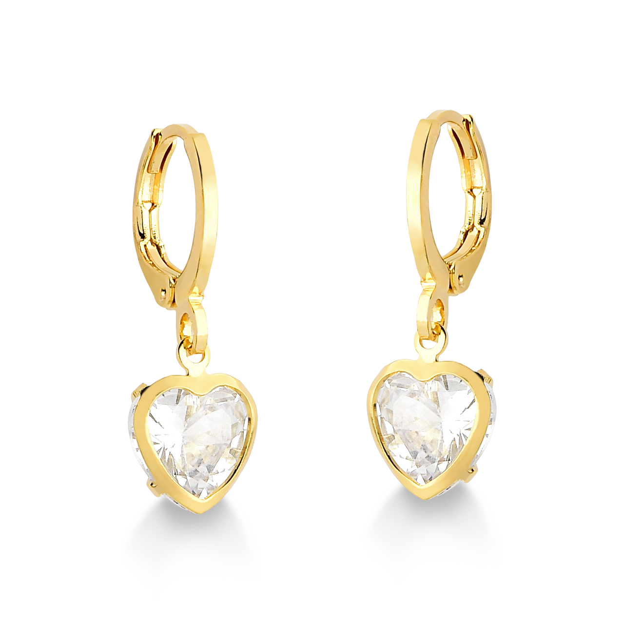 BRINCO DE ARGOLA COM ZIRCONIA DE CORAÇÃO GRANDE FOLHEADO A OURO 18K