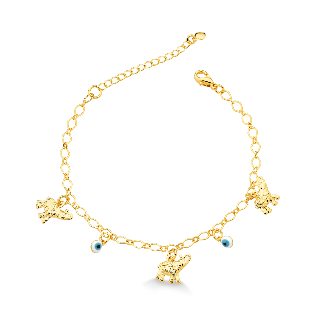 PULSEIRA ELEFANTE E OLHO GREGO FOLHEADA A OURO 18K