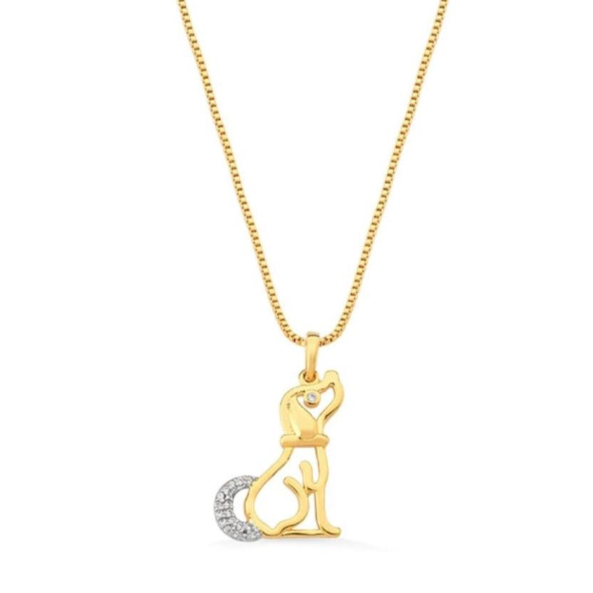 COLAR CACHORRO COM A COLA EM ZIRCONIA FOLHEADO A OURO 18K