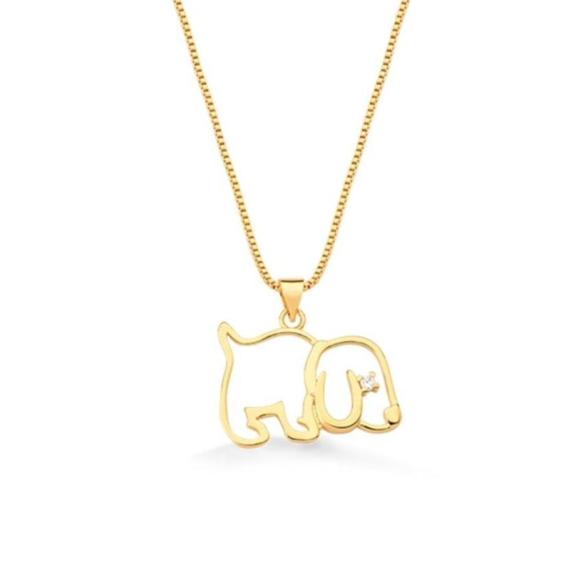 COLAR CACHORRO COM ZIRCONIA NO OLHO FOLHEADO A OURO 18K