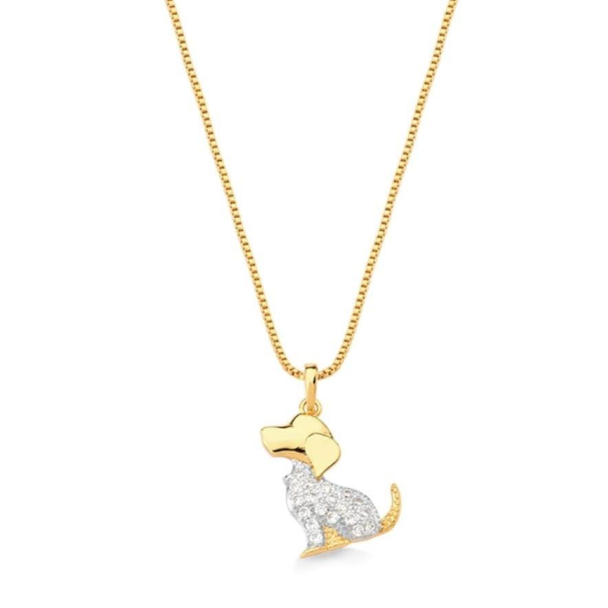 COLAR CACHORRO TODO EM ZIRCONIA FOLHEADO A OURO 18K