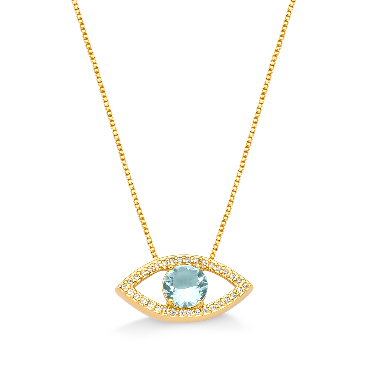 COLAR OLHO ZIRCONIA AZUL FOLHEADO A OURO 18K