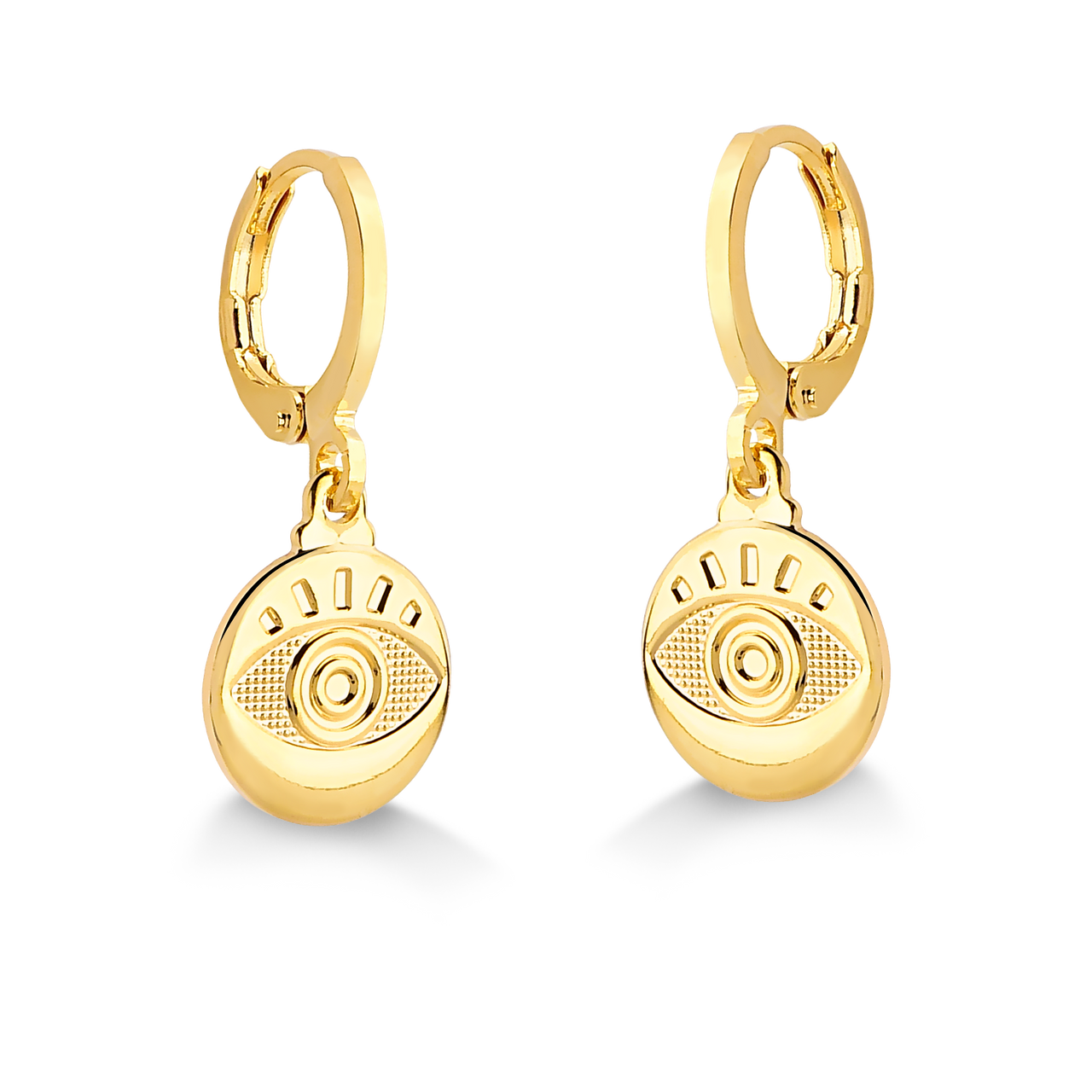 BRINCO DE ARGOLA COM OLHO GREGO REDONDO FOLHEADO A OURO 18K