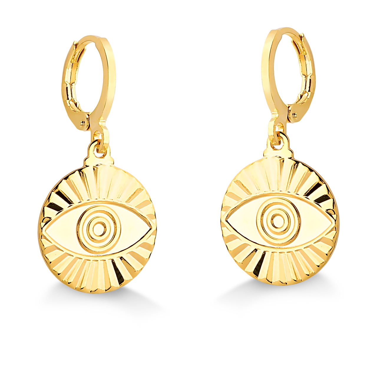 BRINCO DE ARGOLA COM OLHO GREGO FOLHEADO A OURO 18K