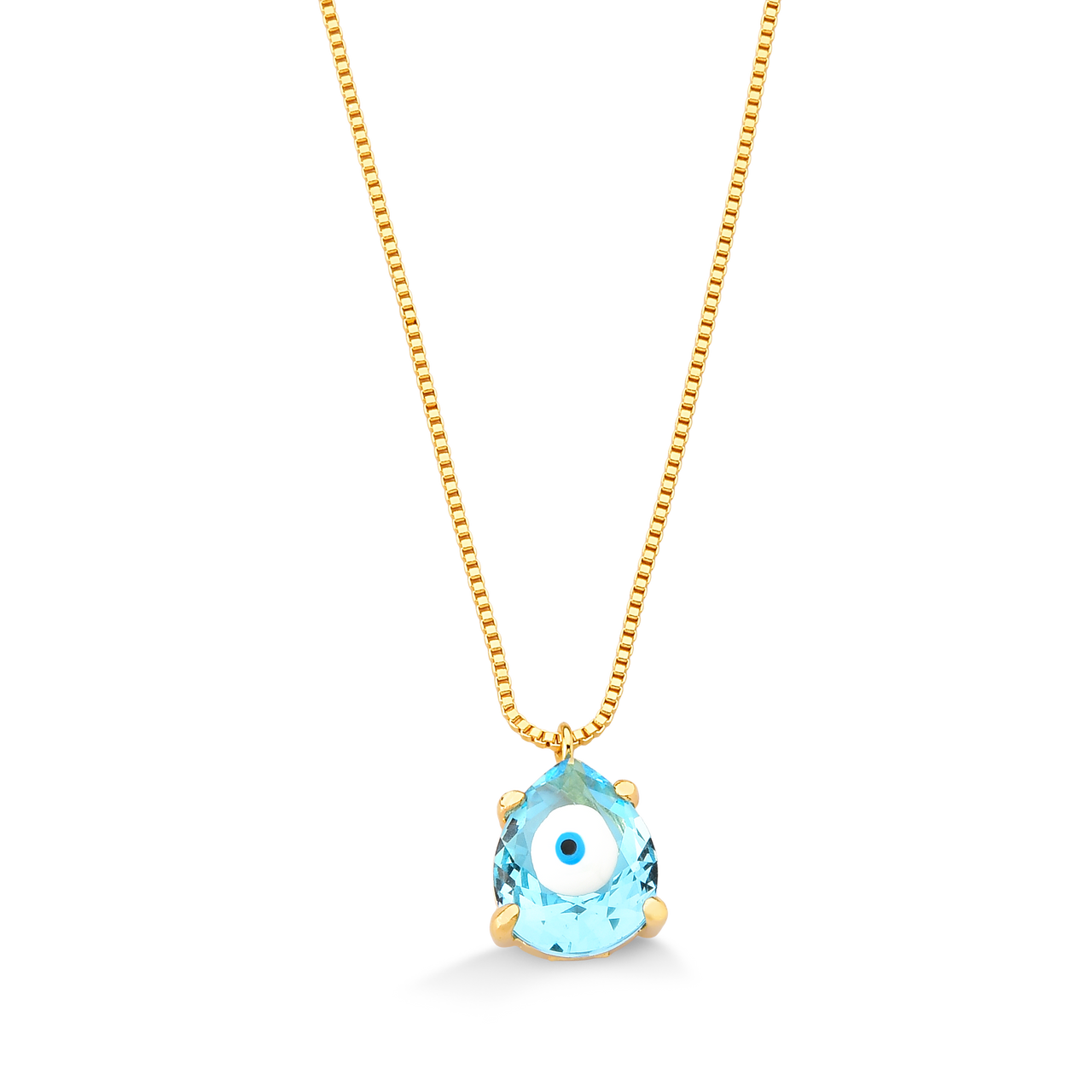 COLAR PEDRA GOTA AZUL FOLHEADO A OURO 18K