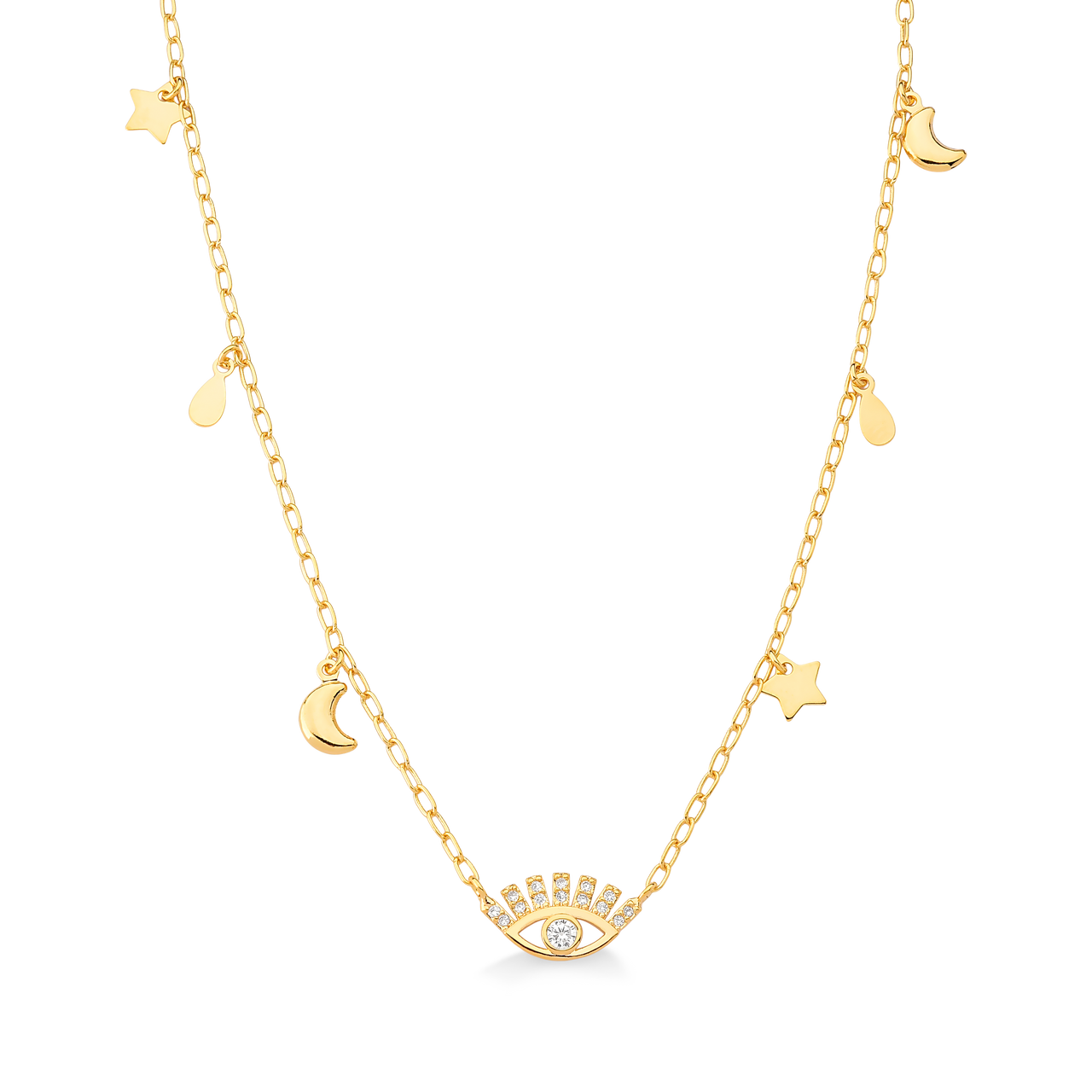 COLAR OLHO COM ZIRCONIA CRISTAL FOLHEADO A OURO 18K