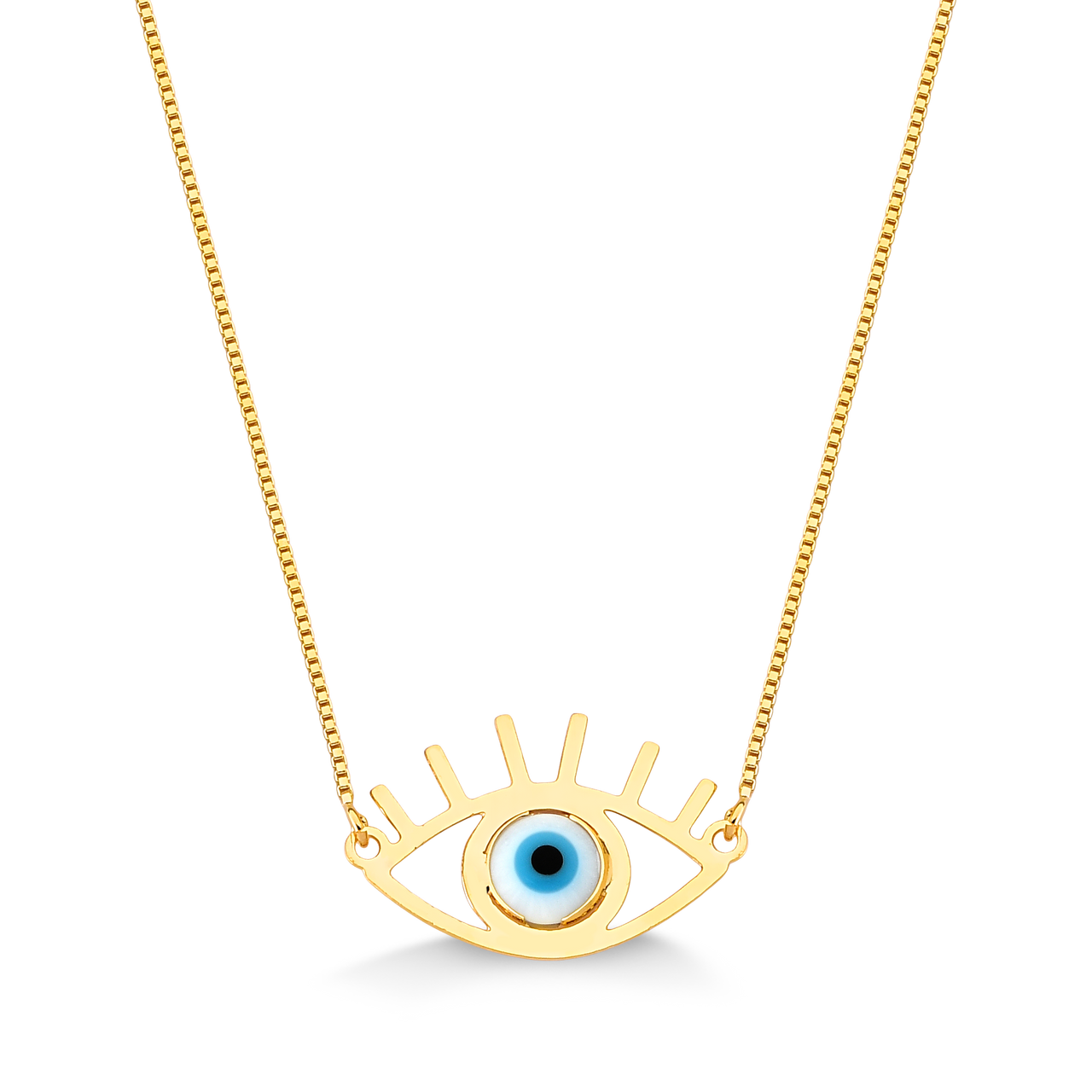 COLAR OLHO GREGO AZUL FOLHEADO A OURO 18K