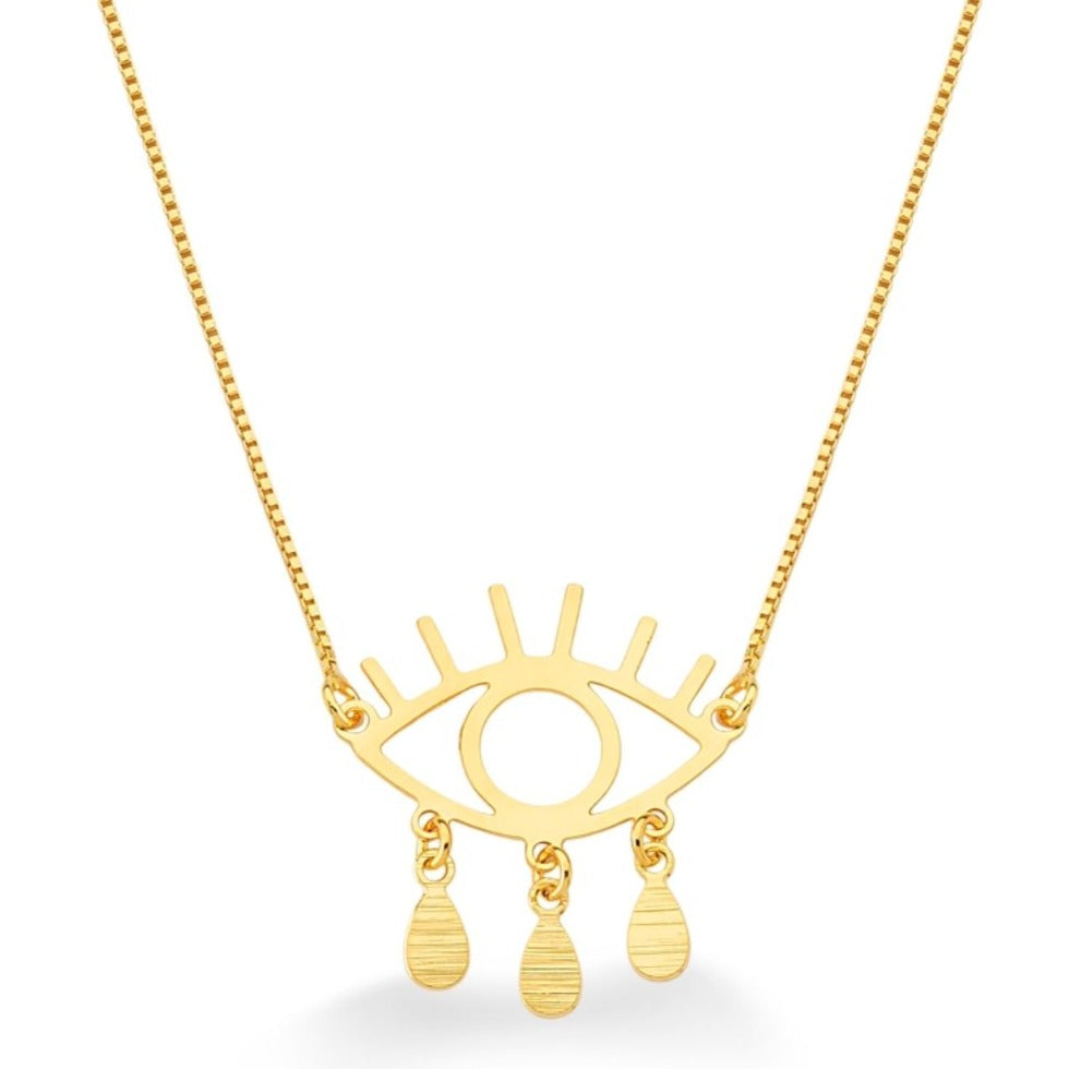COLAR OLHO GREGO COM LAGRIMA FOLHEADO A OURO 18K