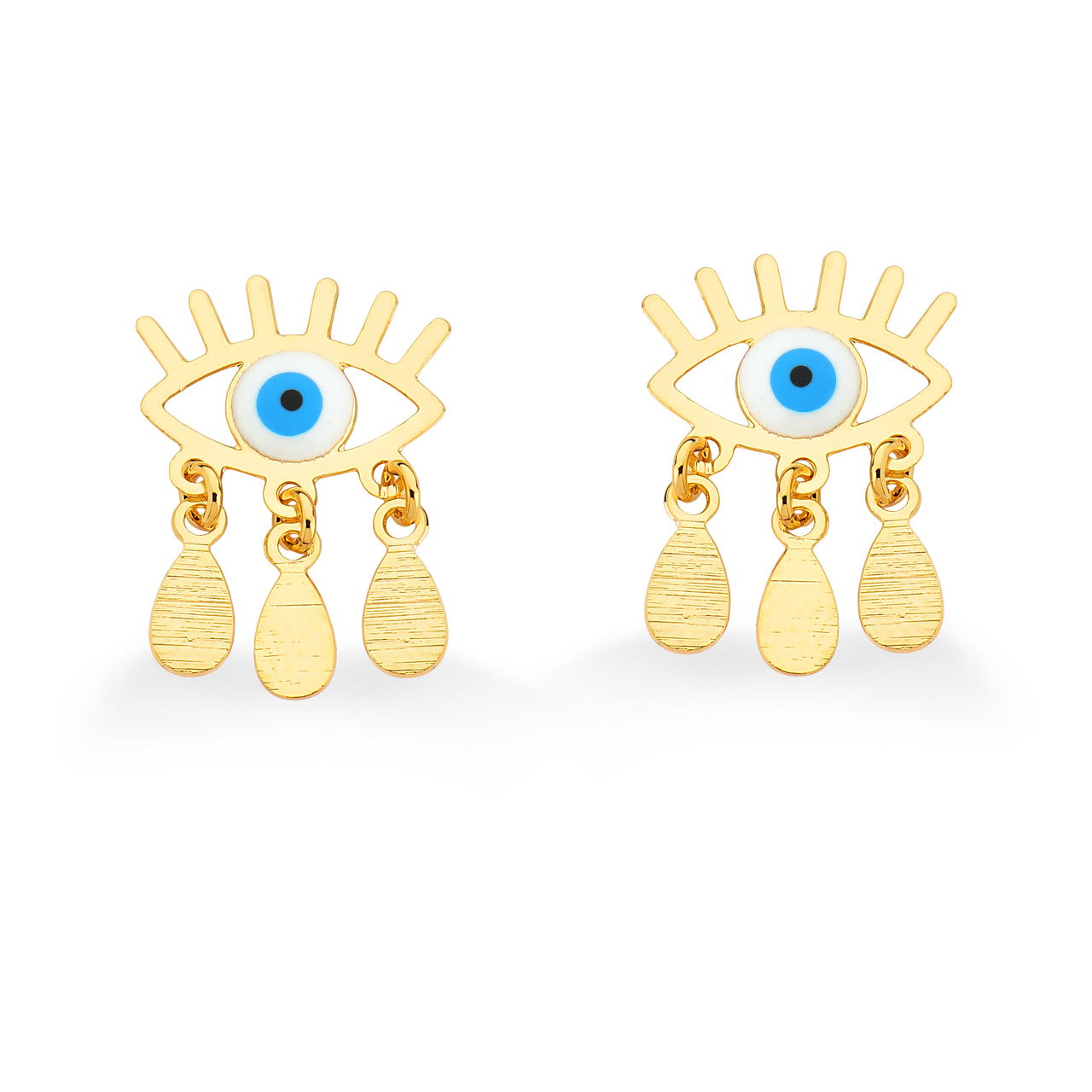 BRINCO OLHO GREGO COM LAGRIMA FOLHEADO A OURO 18K